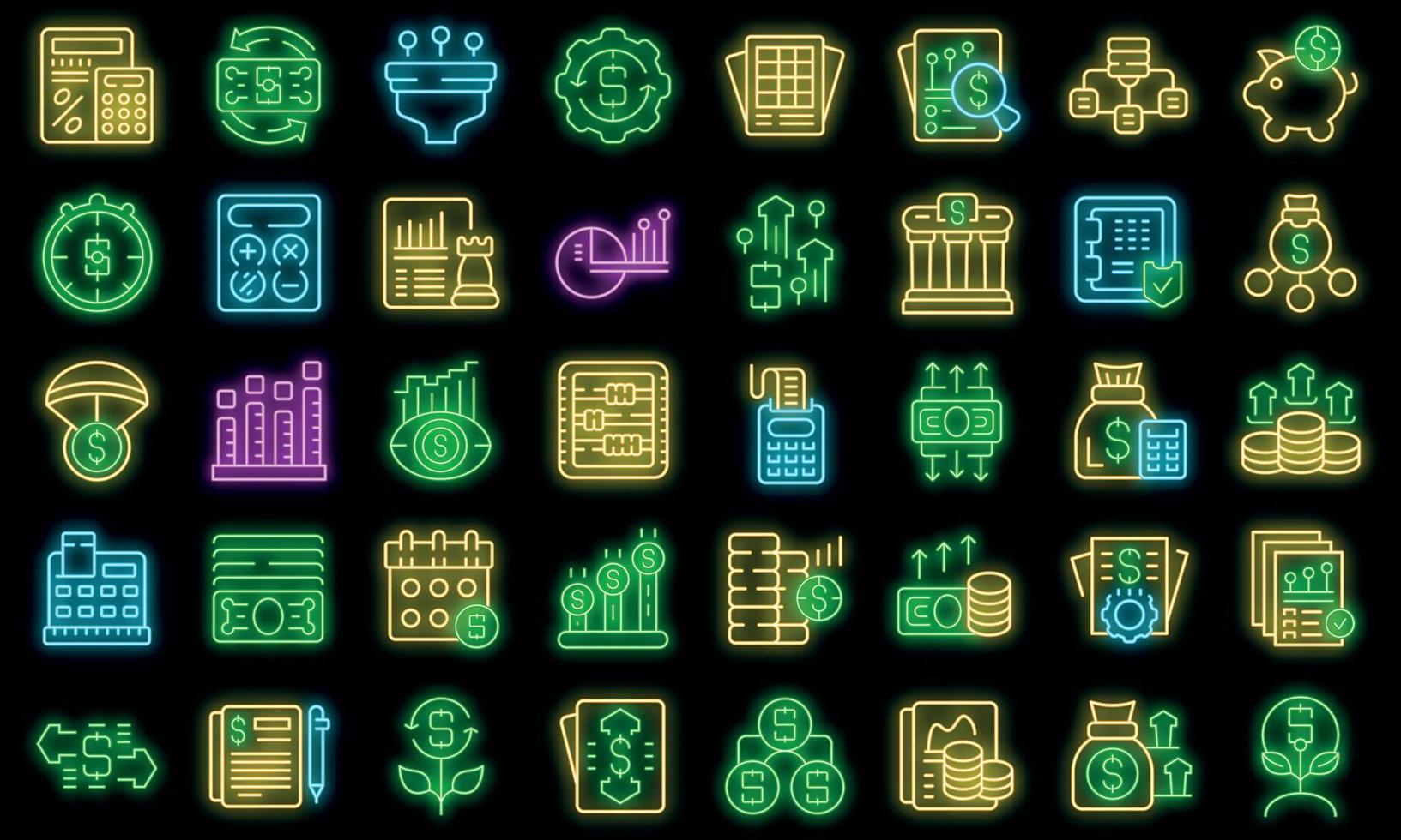 Revenue icons set outline vector. Economy bank vector neon