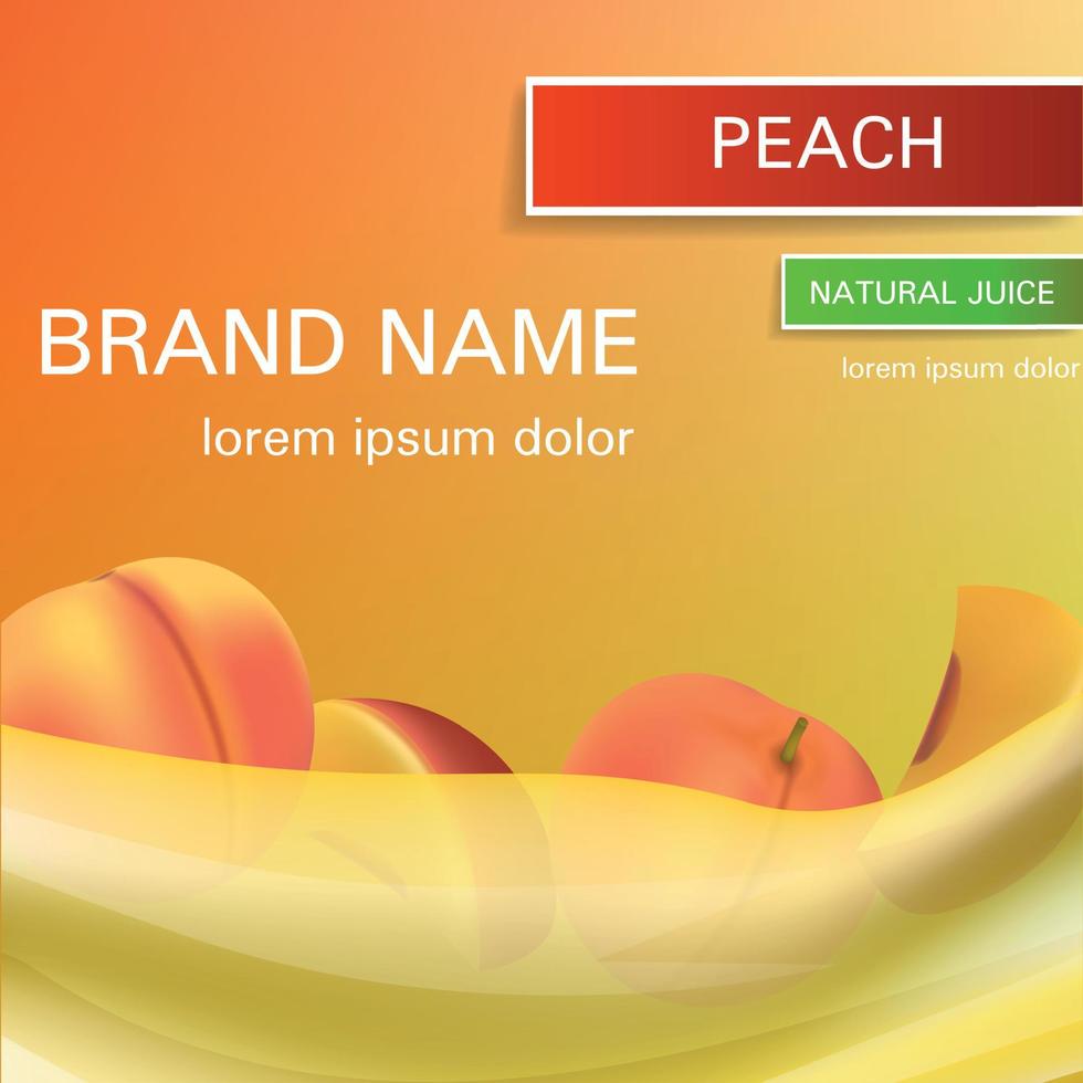 Peach natural juice concept background, realistic style vector