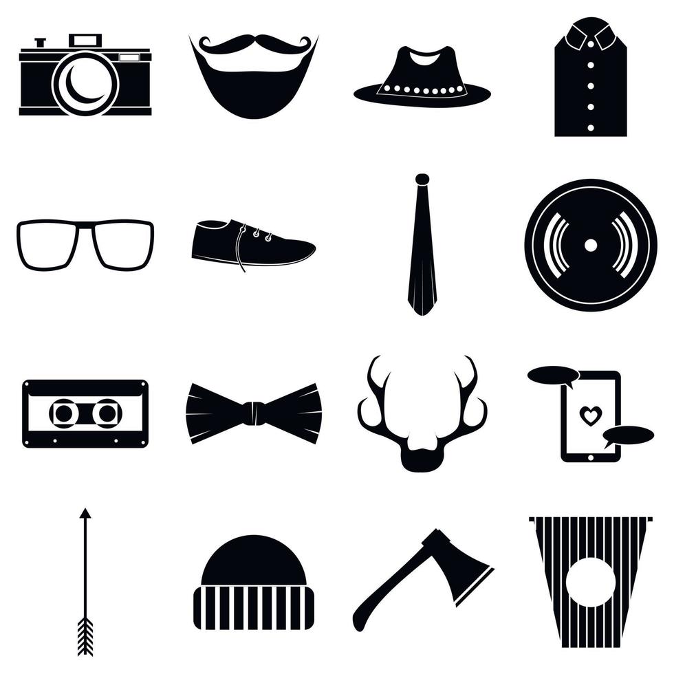 conjunto de iconos de elementos hipster, estilo simple vector