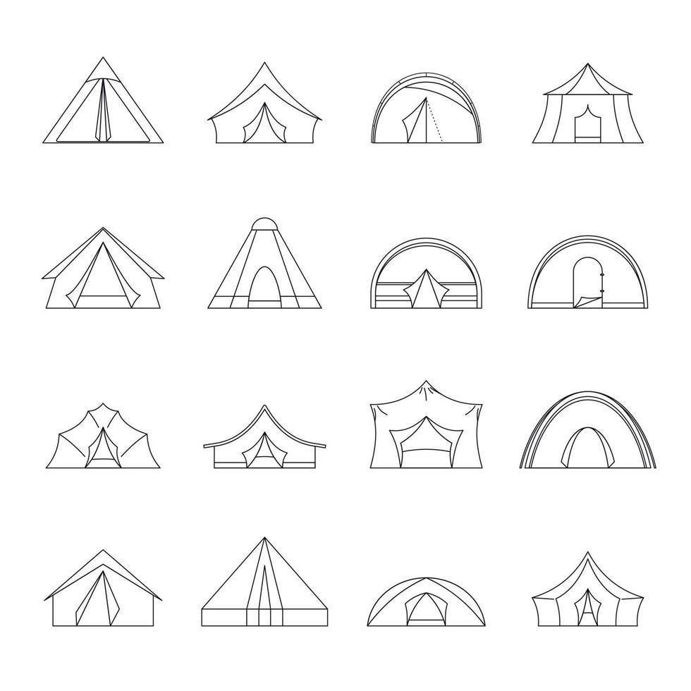 Tent forms icons set, outline style vector