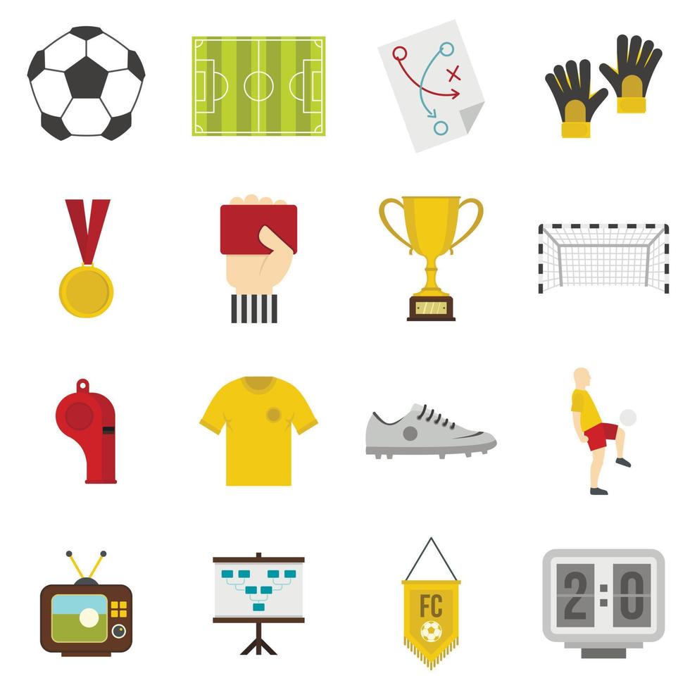 iconos de fútbol soccer ambientados en estilo plano vector