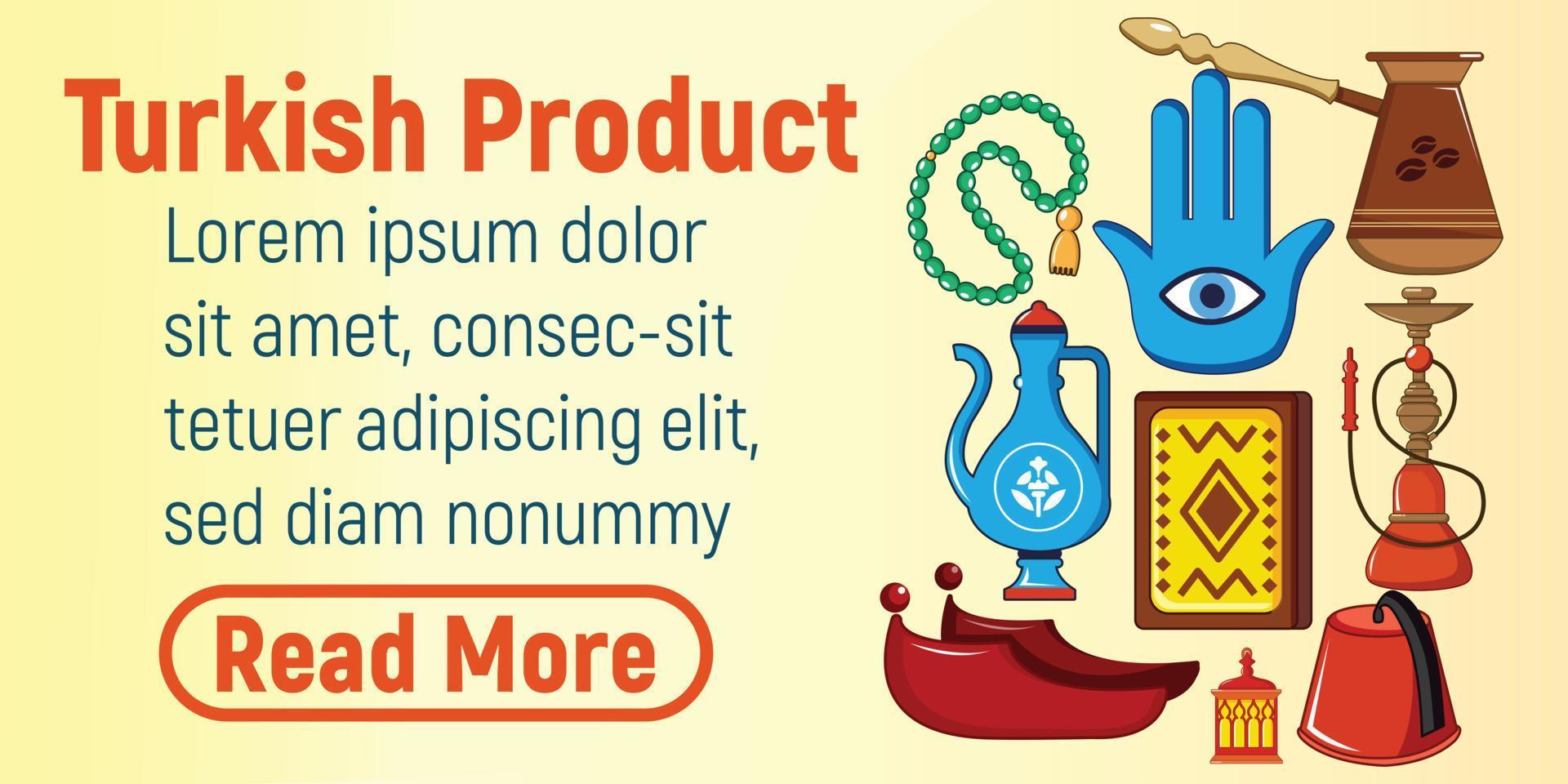 Turkish product concept banner, cartoon style vector