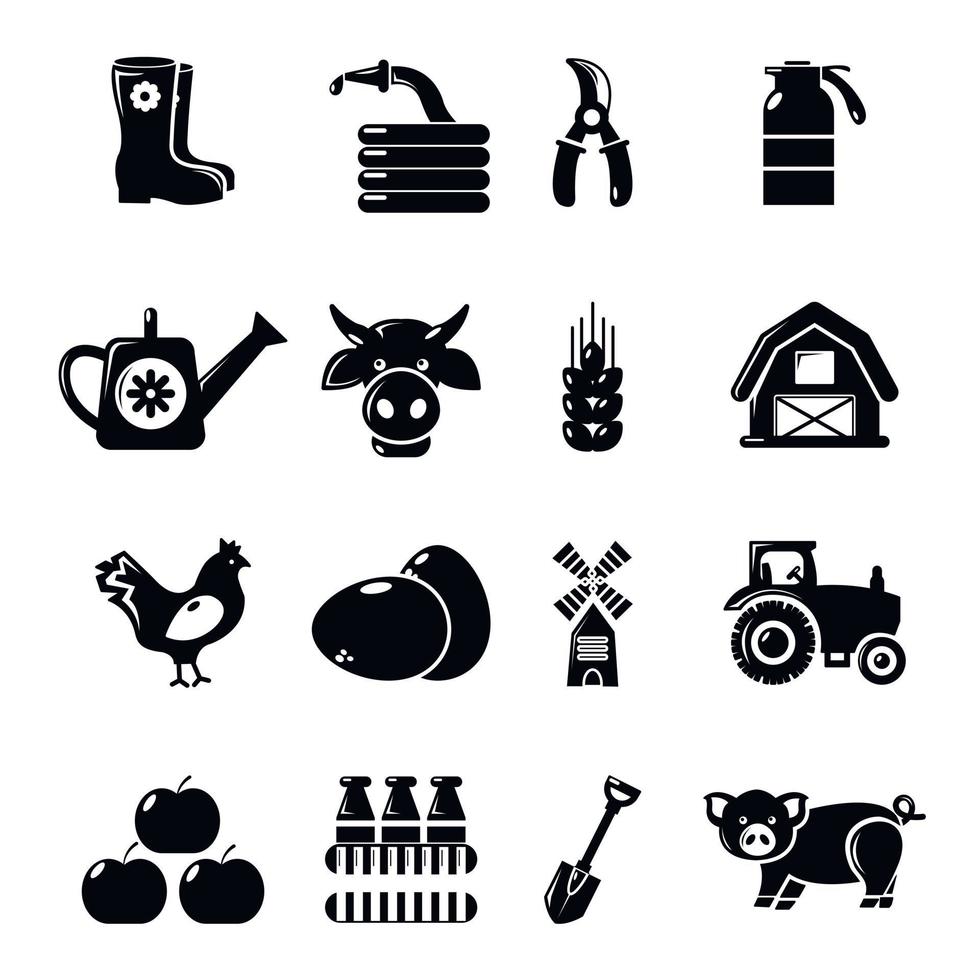 conjunto de iconos agrícolas de granja, estilo simple vector