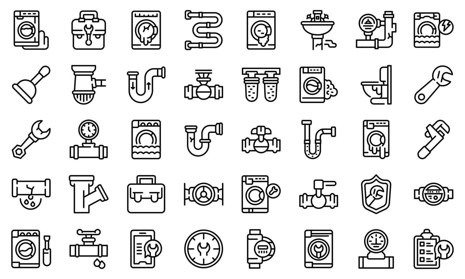 Washing machine repair icons set, outline style vector