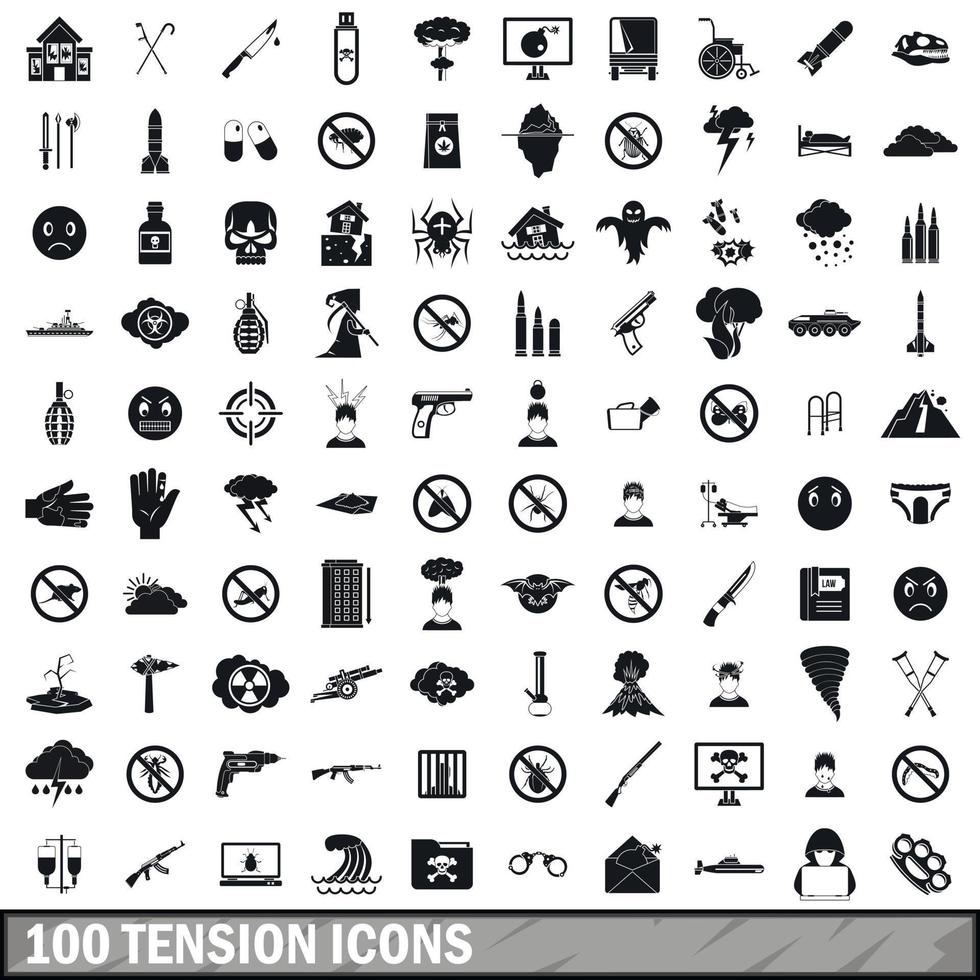 100 tension icons set, simple style vector