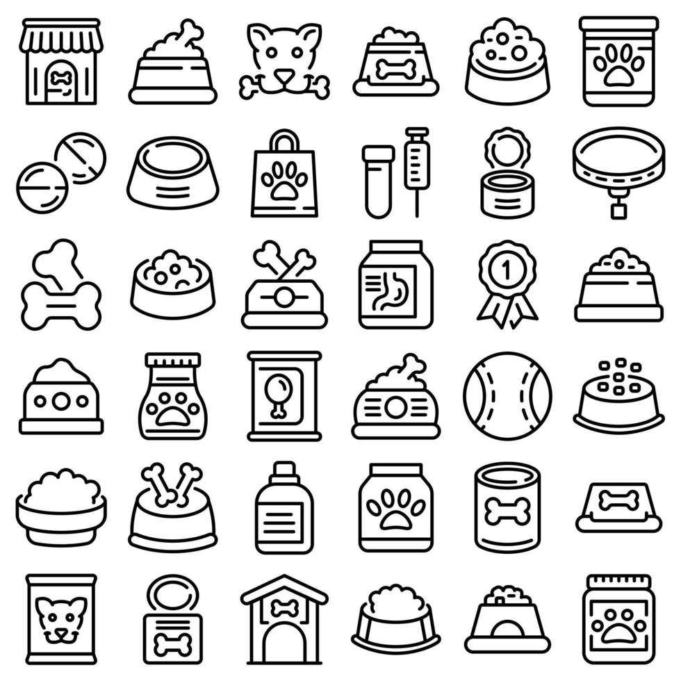 Dog food icons set, outline style vector