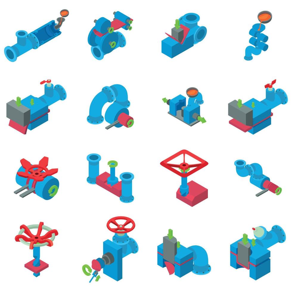 Pipe icons set, isometric style vector