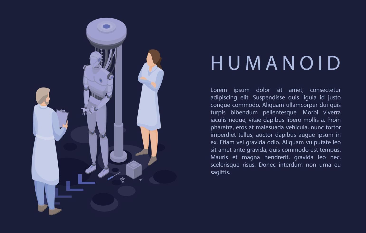 Humanoid concept banner, isometric style vector