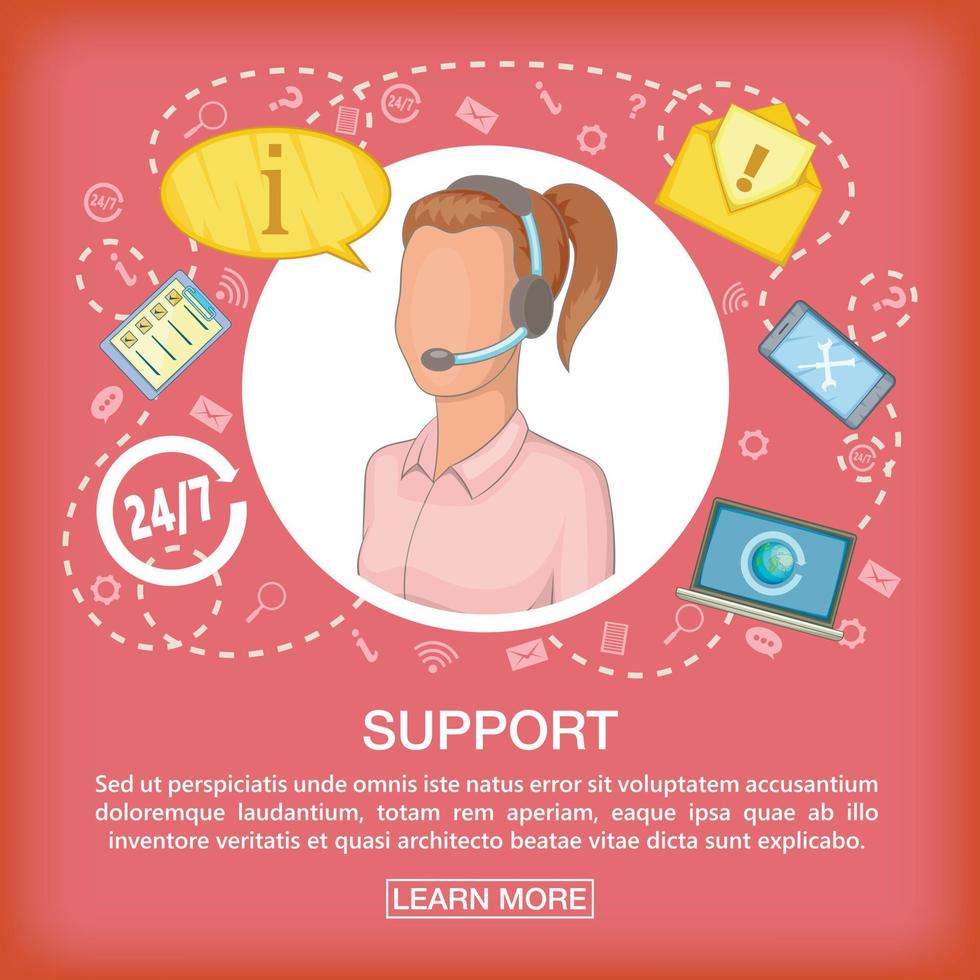 Call center concept support listen, cartoon style vector