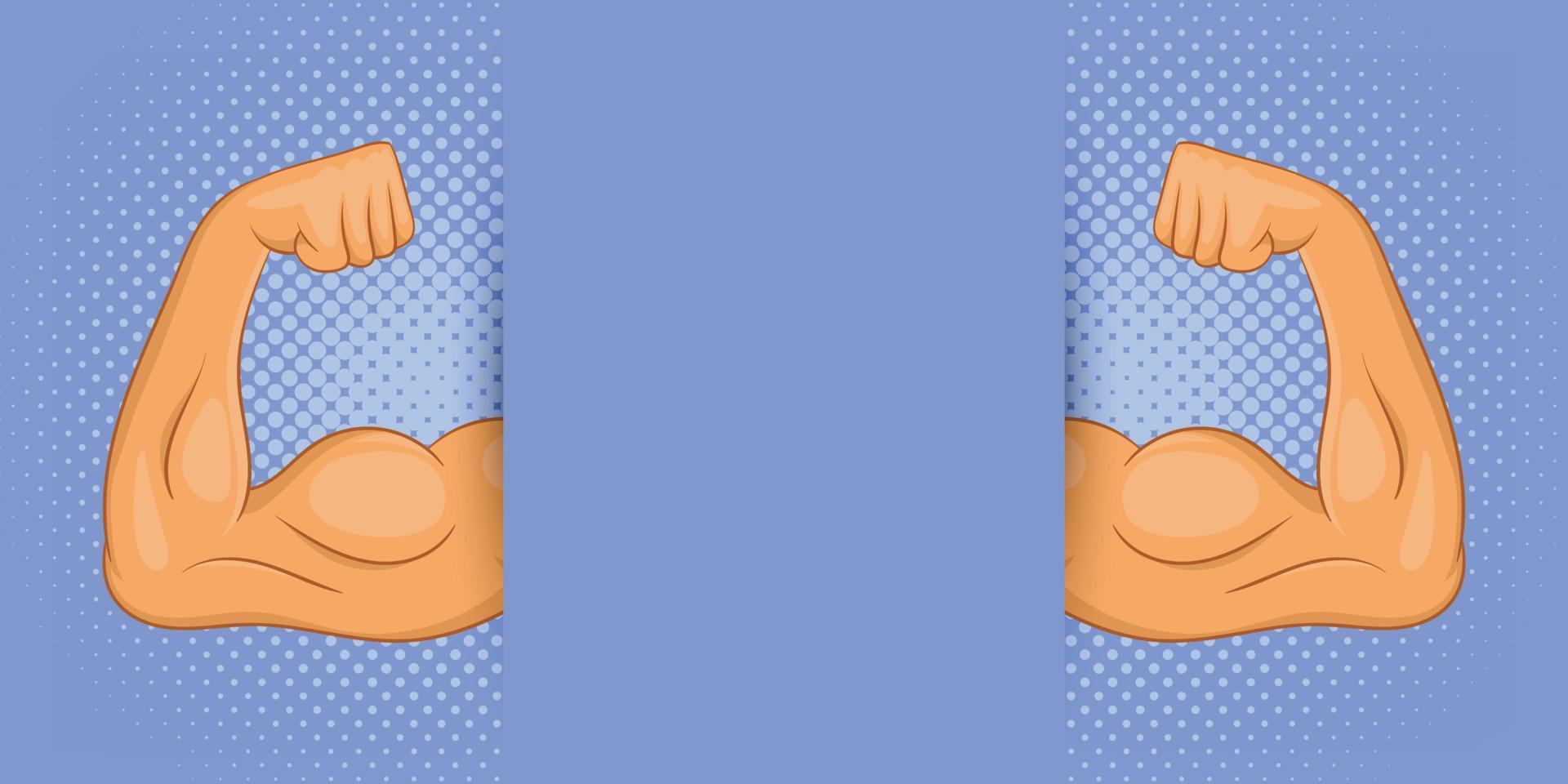 Muscle banner horizontal man, cartoon style vector