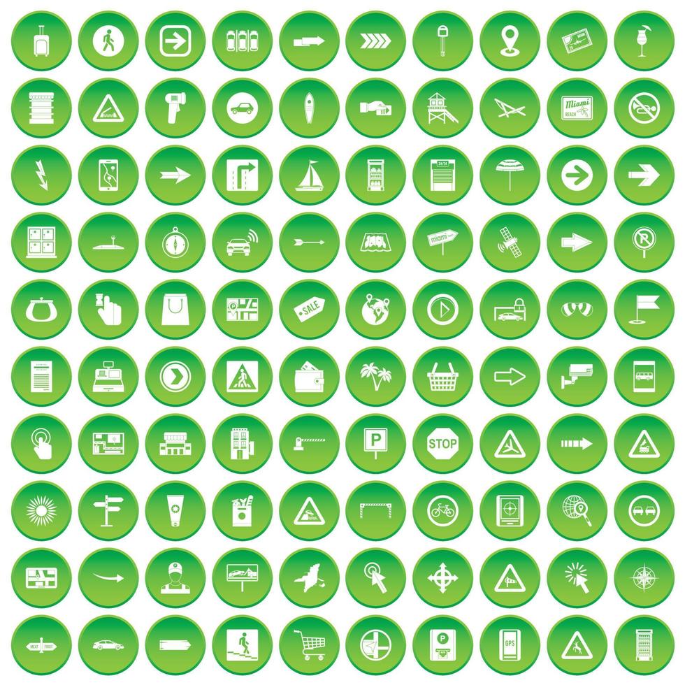 100 punteros iconos en círculo verde vector