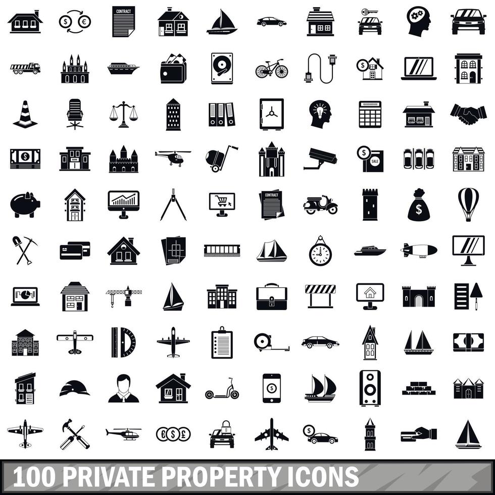 100 private property icons set, simple style vector