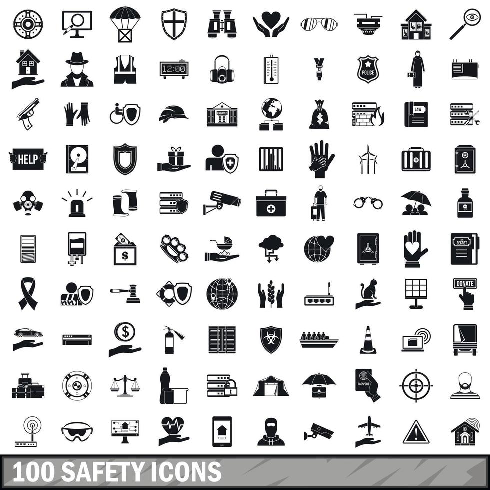 100 safety icons set, simple style vector