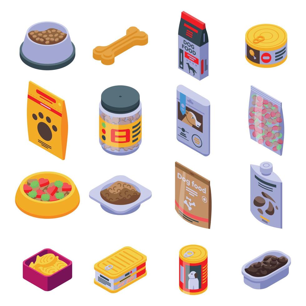 conjunto de iconos de comida para perros, estilo isométrico vector
