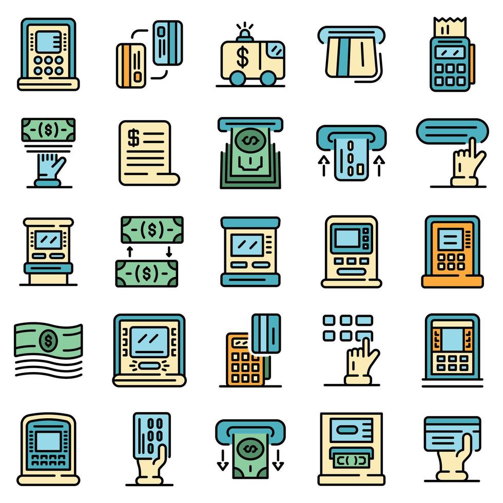 Atm machine icons vector flat