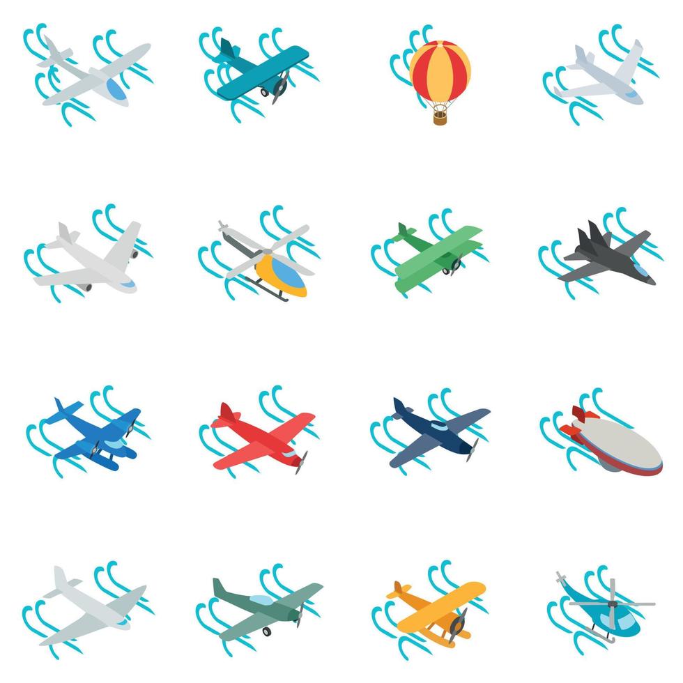 Aeronaut icons set, isometric style vector