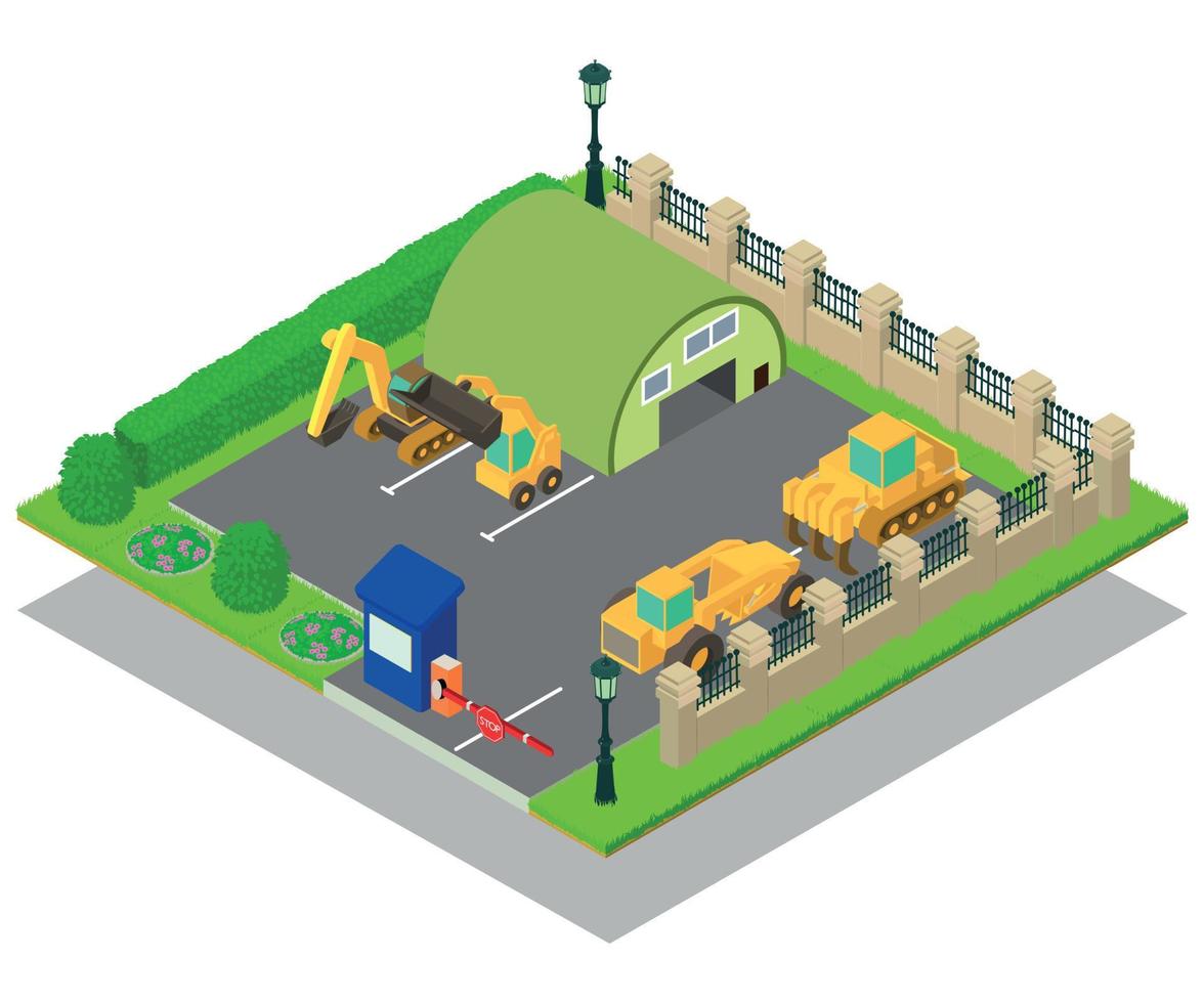 Construction machinery concept banner, isometric style vector