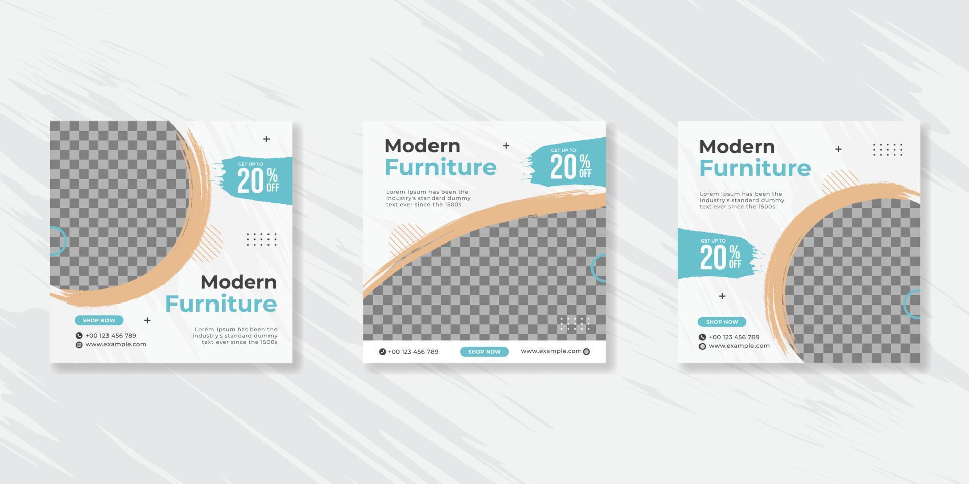 Modern Furniture social media post templates design vector