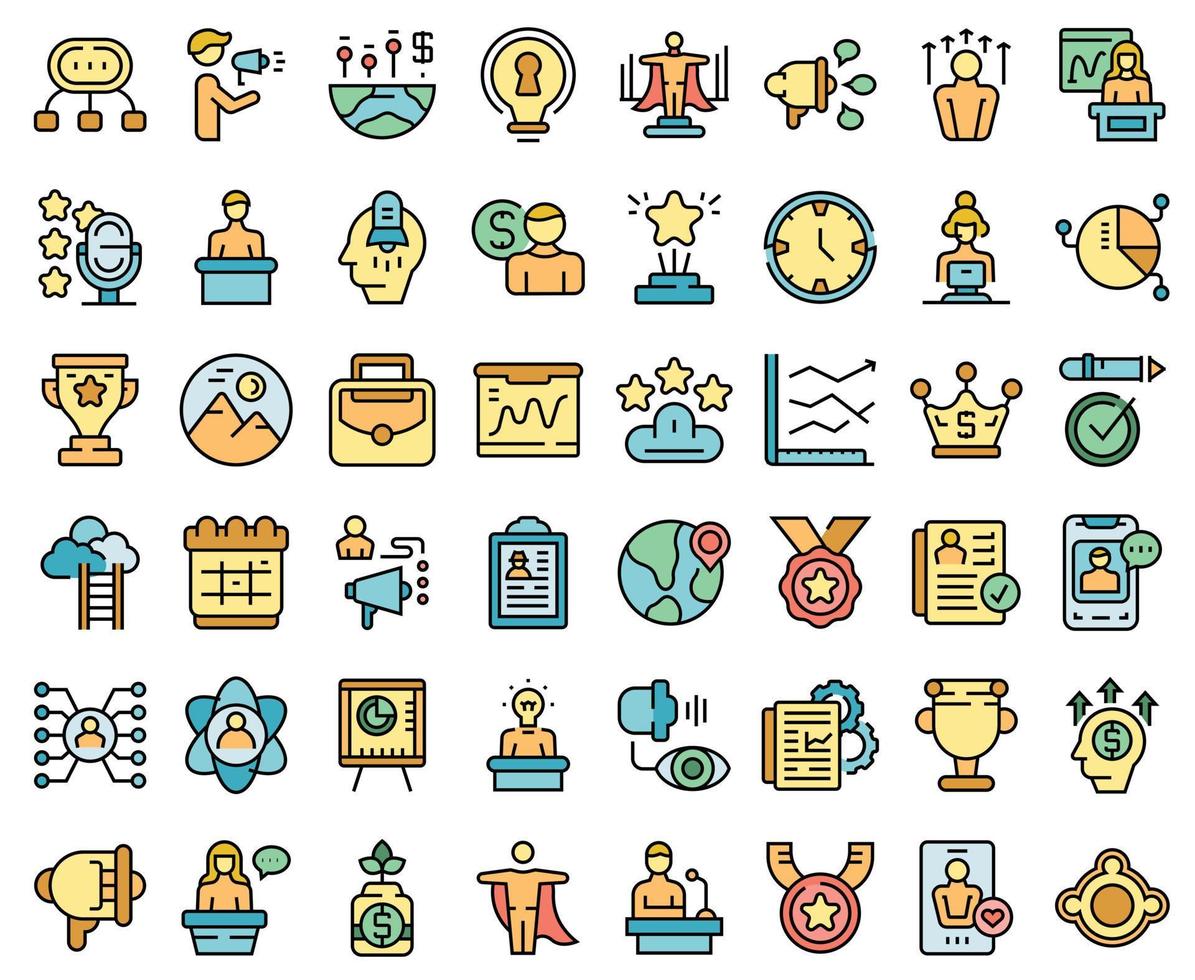 Motivational speaker icons set vector flat