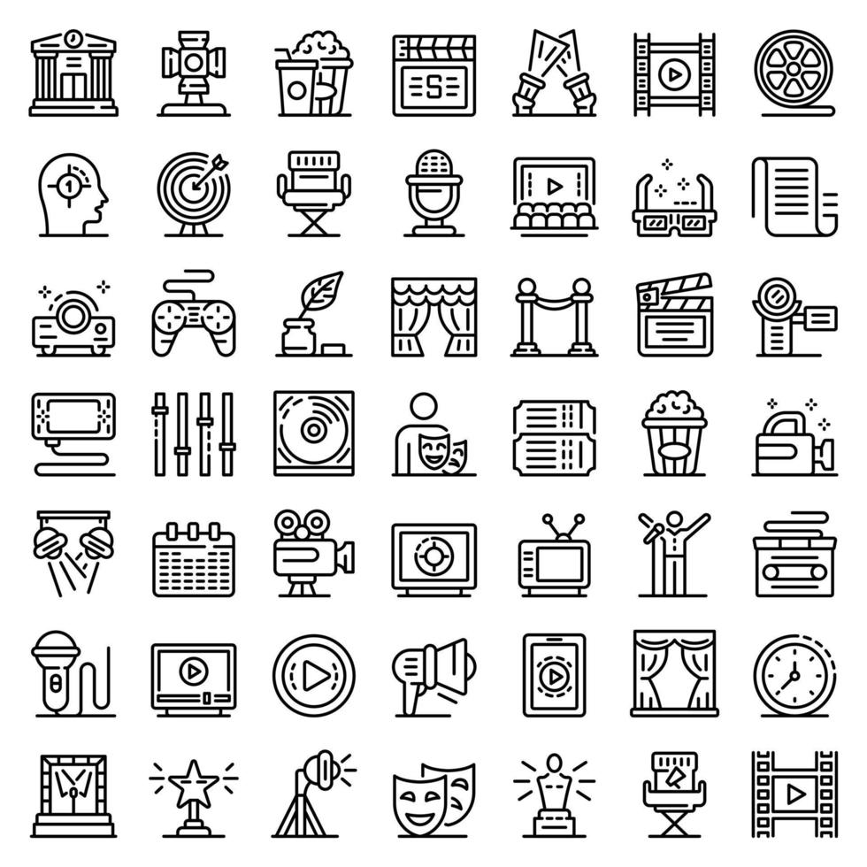 Stage director icons set, outline style vector