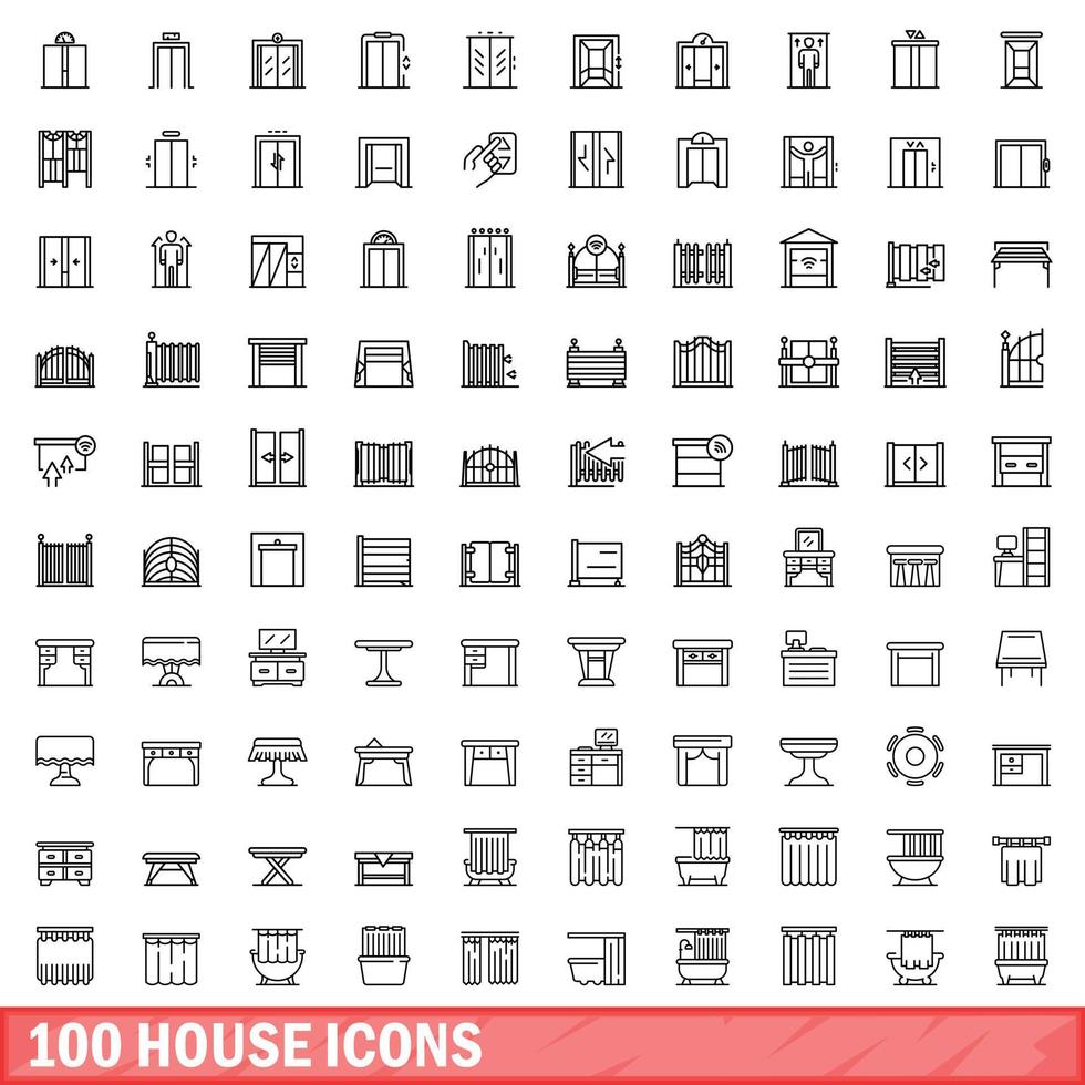 100 iconos de casa, estilo de esquema vector