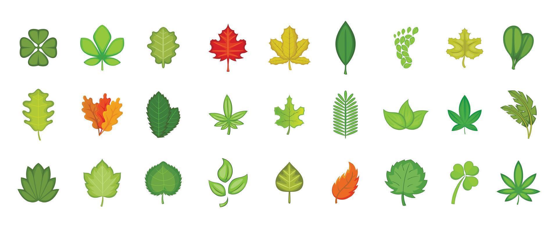 Leaf icon set, cartoon style vector