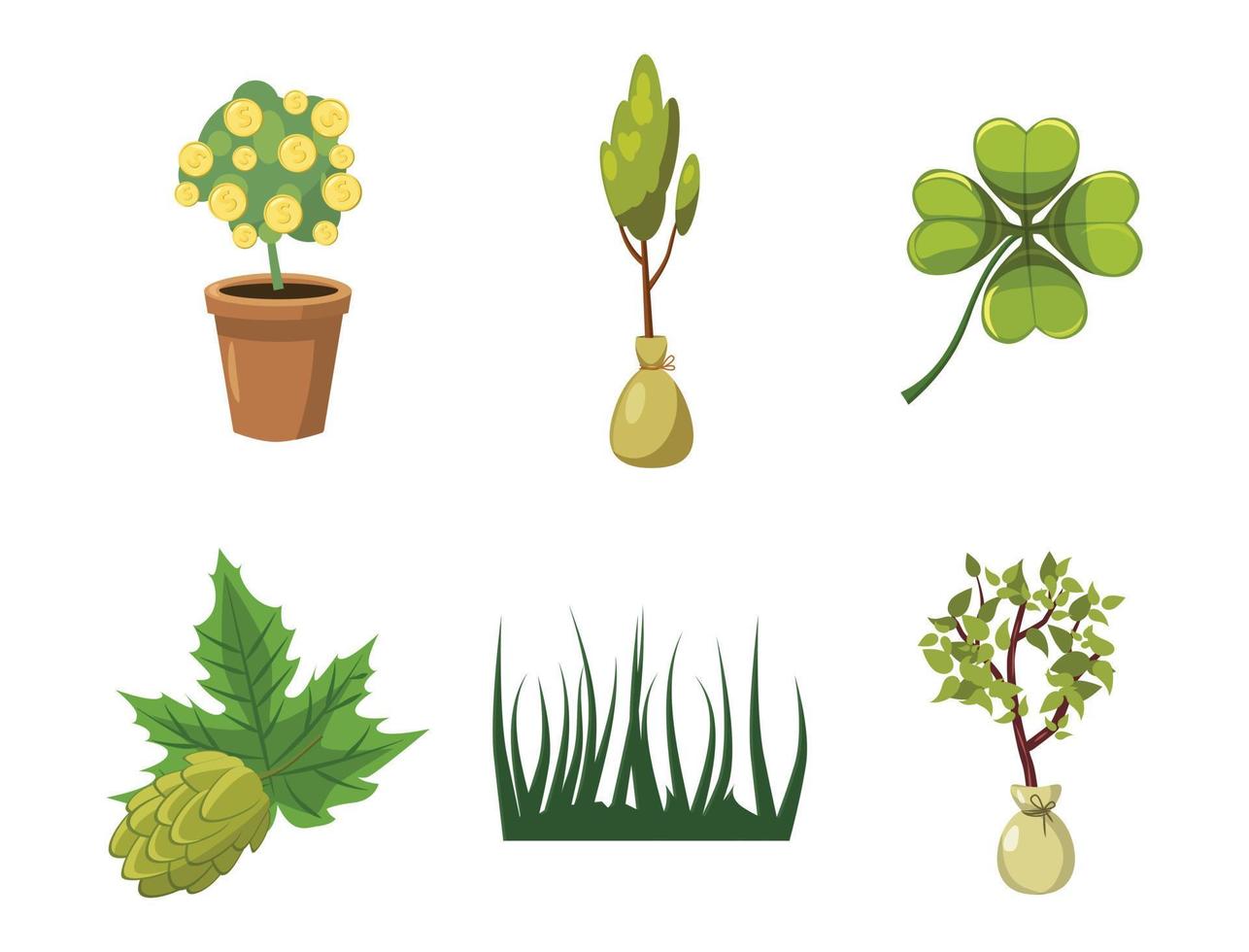 Plant icon set, cartoon style vector