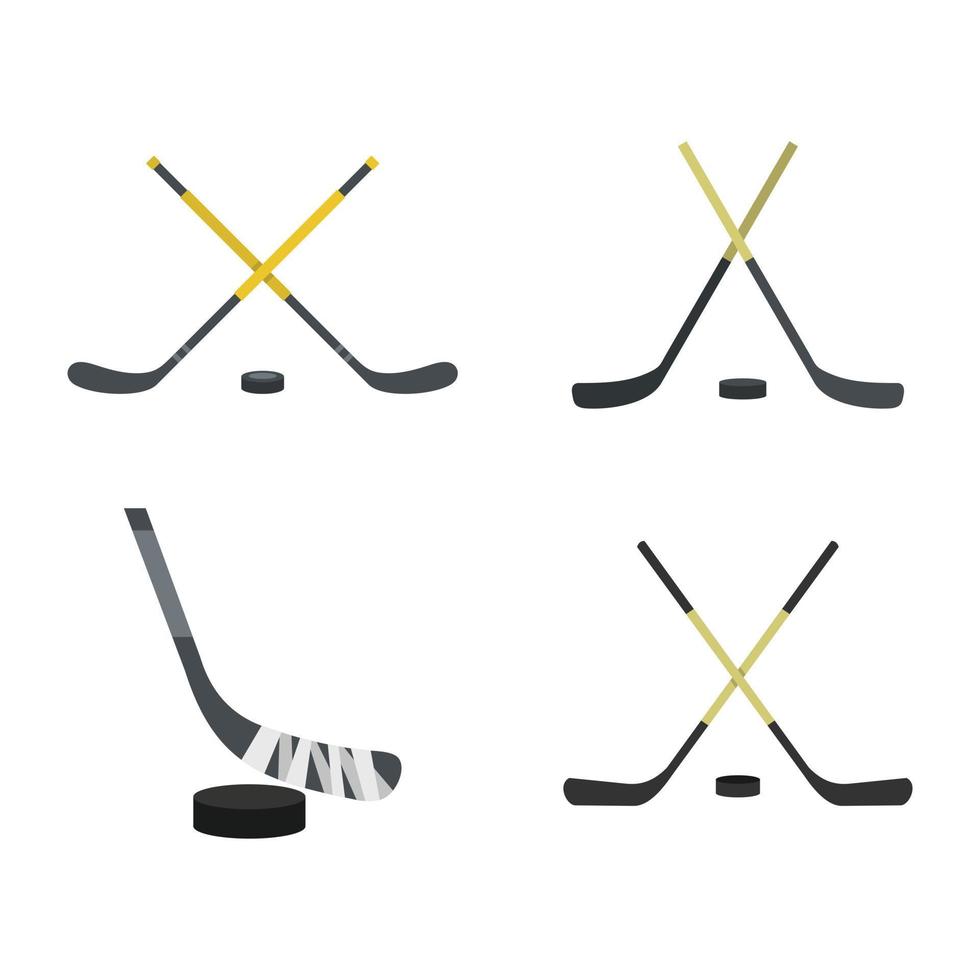 conjunto de iconos de palo de hockey, tipo plano vector