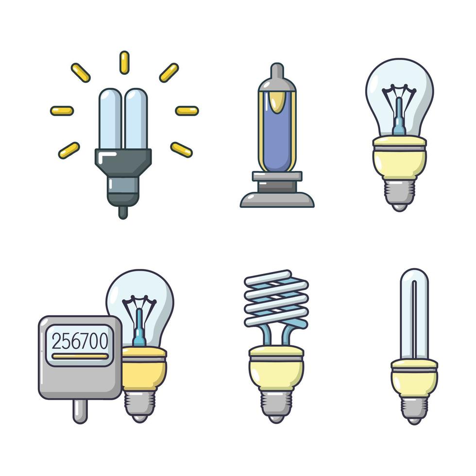 Bulb icon set, cartoon style vector