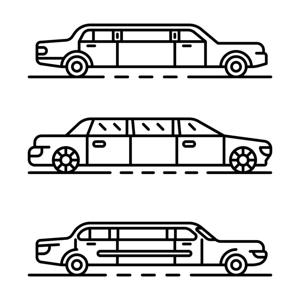 Limousine icons set, outline style vector