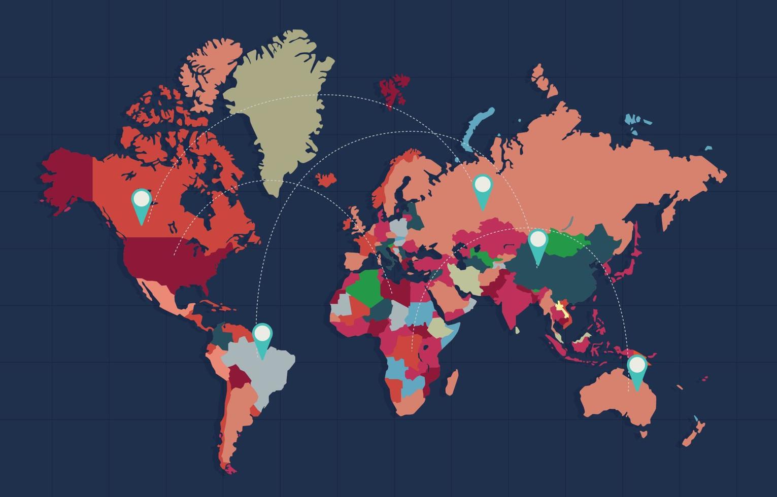 Colorful World Map with Navy Background vector