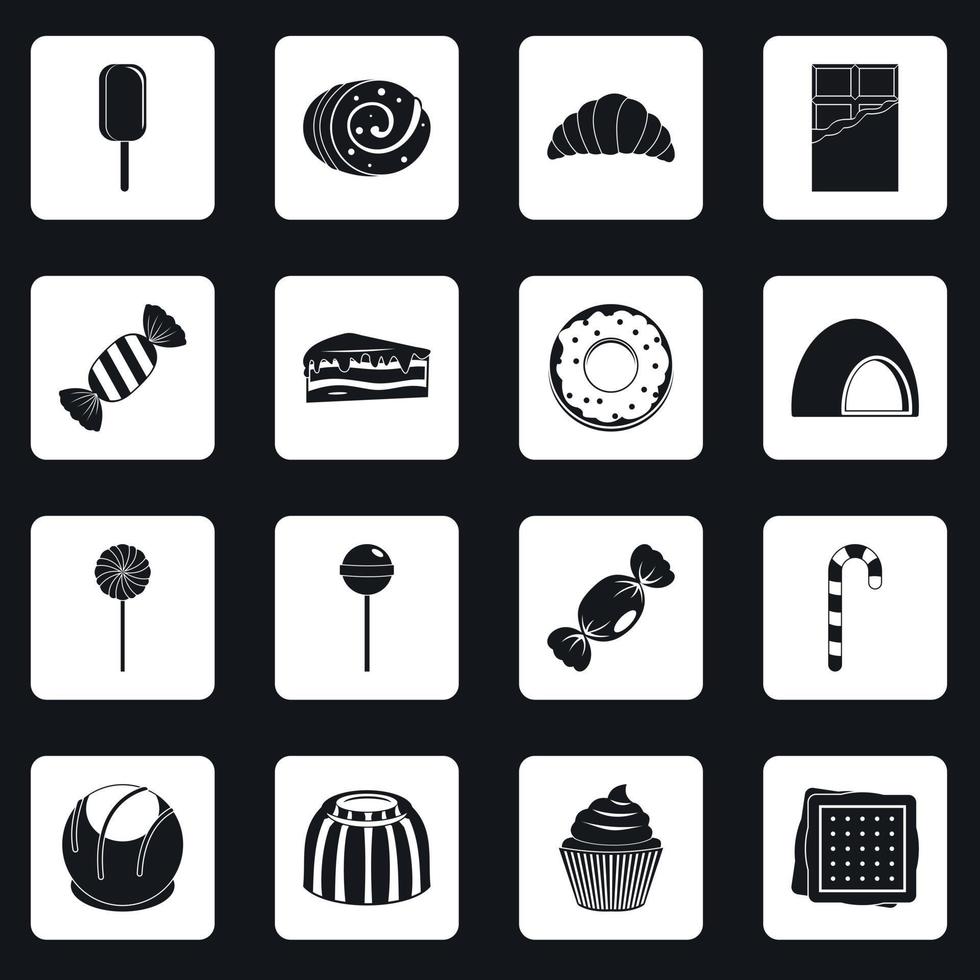 Sweets and candies icons set squares vector