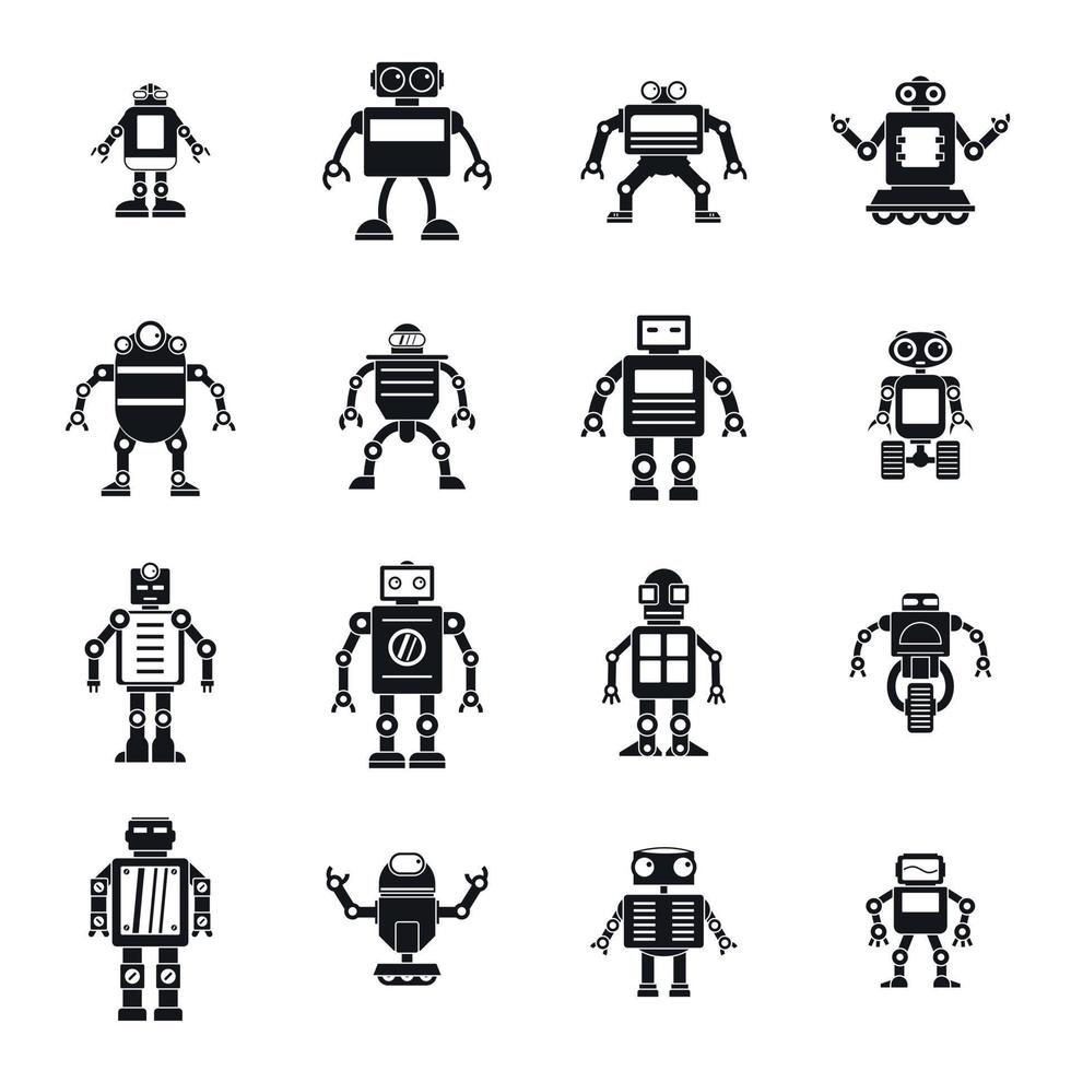 Robot icons set, simple style vector