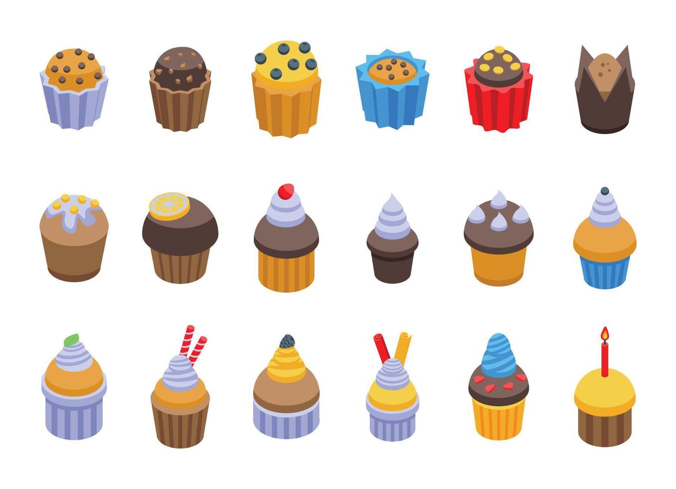 Muffin icons set, isometric style vector