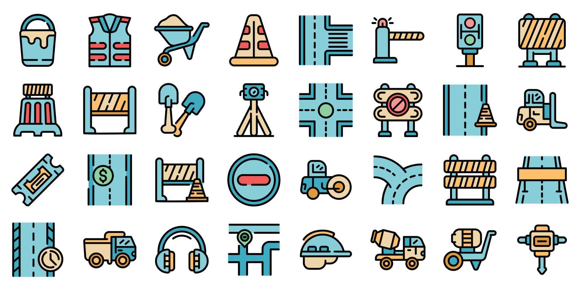 Highway construction icons set vector flat