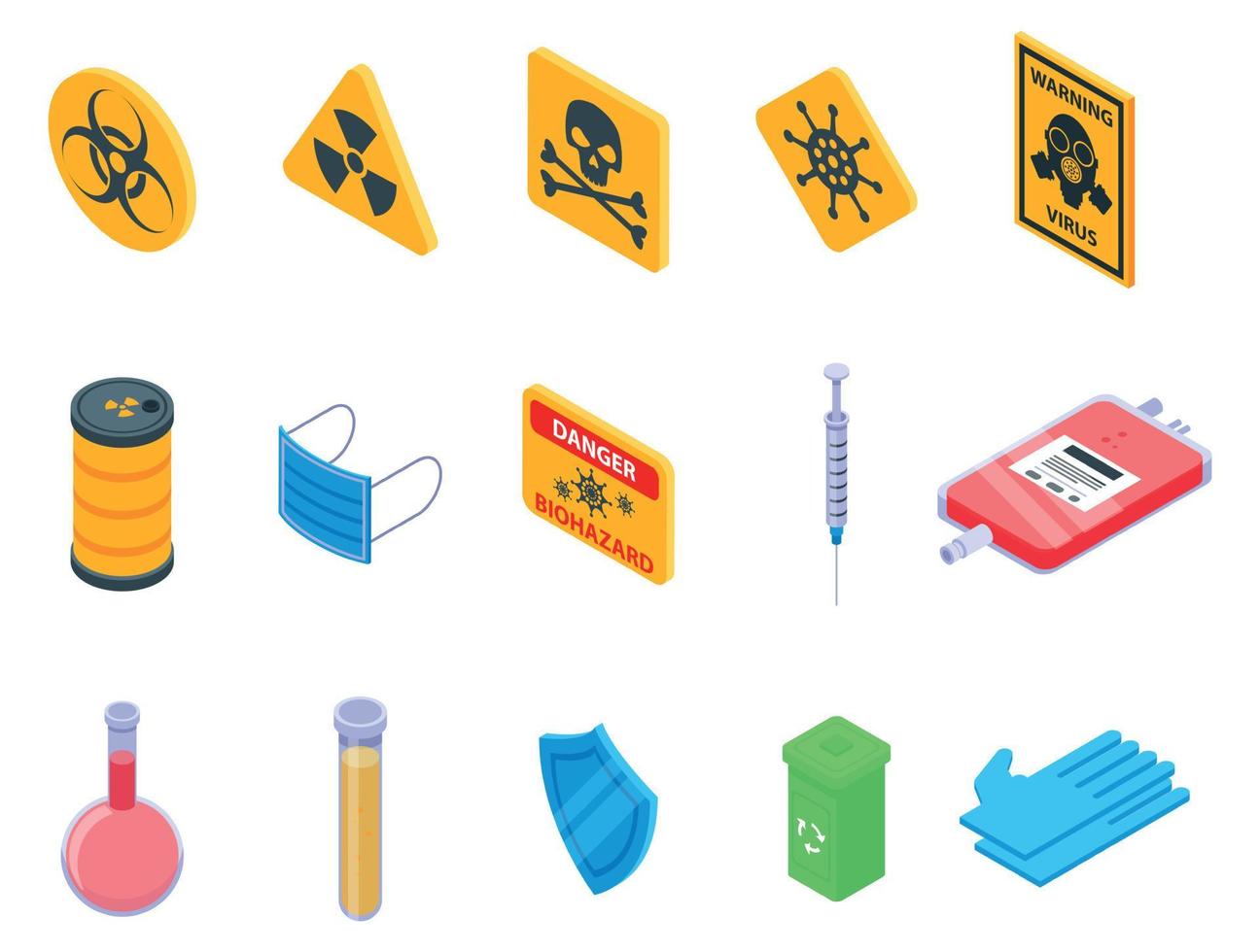 Biohazard icons set, isometric style vector