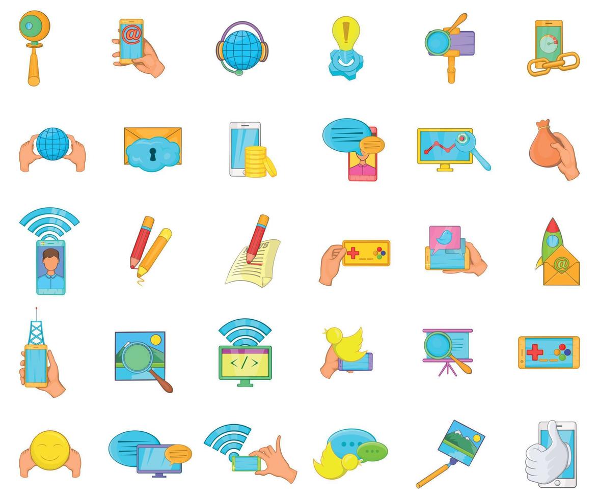 Data transmission icons set, cartoon style vector