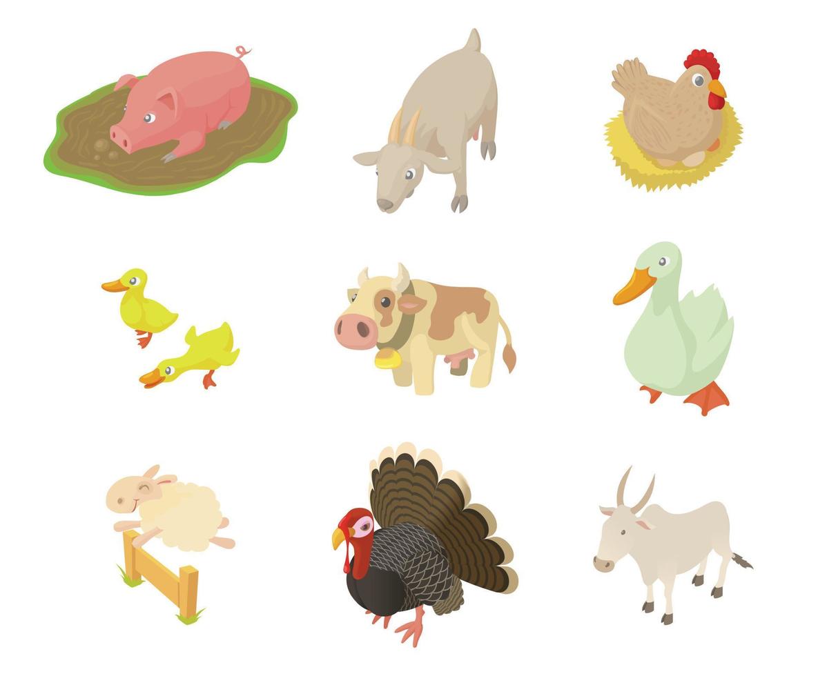 conjunto de iconos de animales domésticos, estilo de dibujos animados vector