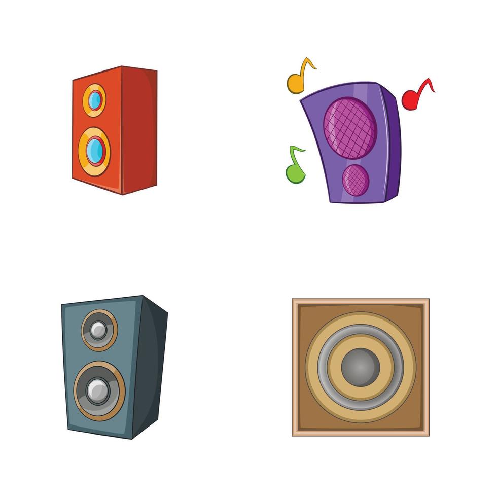 Speaker icon set, cartoon style vector