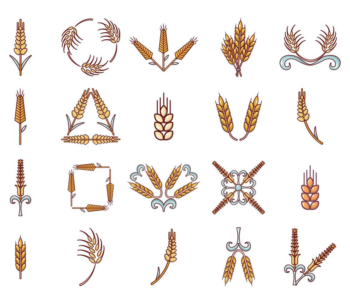 Wheat icon set, cartoon style vector