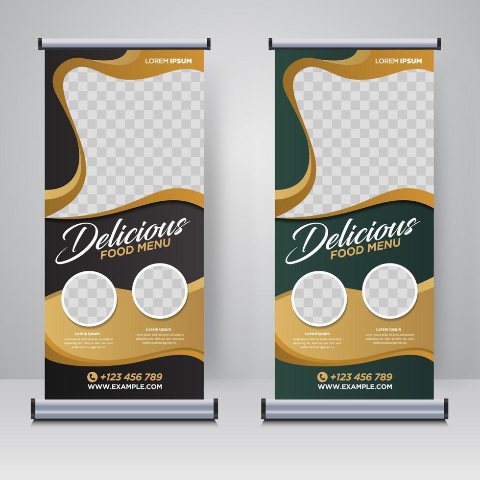 Food and Restaurant roll up banner design template vector