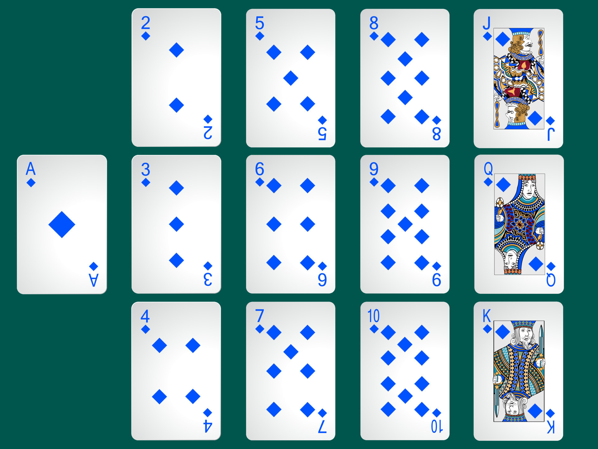 Vector poker cards blue diamond shades deck for graphic design sports