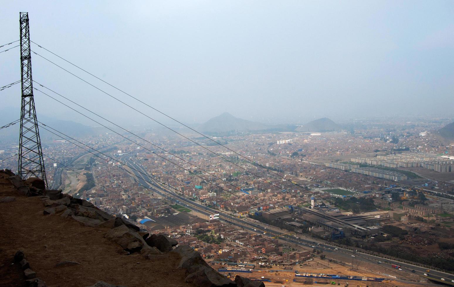 Panoramic view of Lima from Cerro San Cristobal, at 850 m. Electric transmisson tower photo