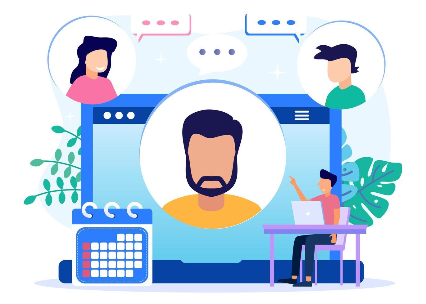 Illustration vector graphic cartoon character of remote discussion