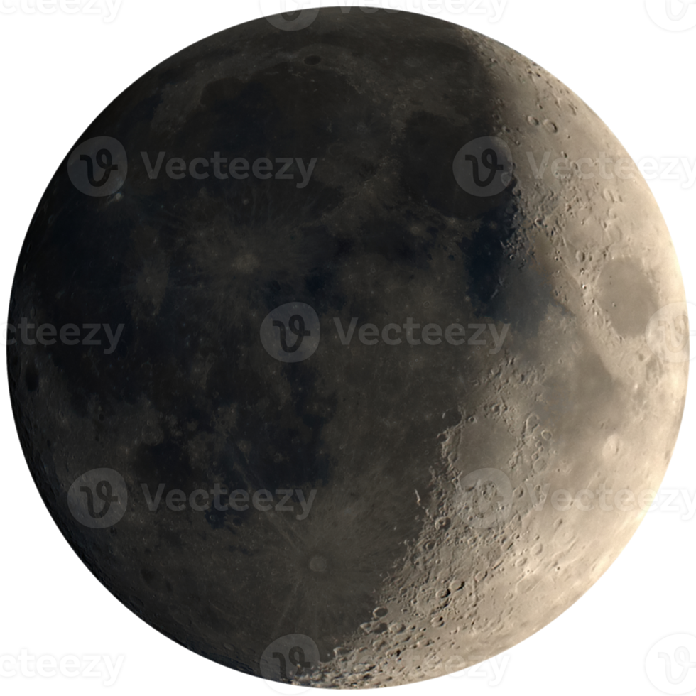 eerste kwartier maan gezien met telescoop transparante png