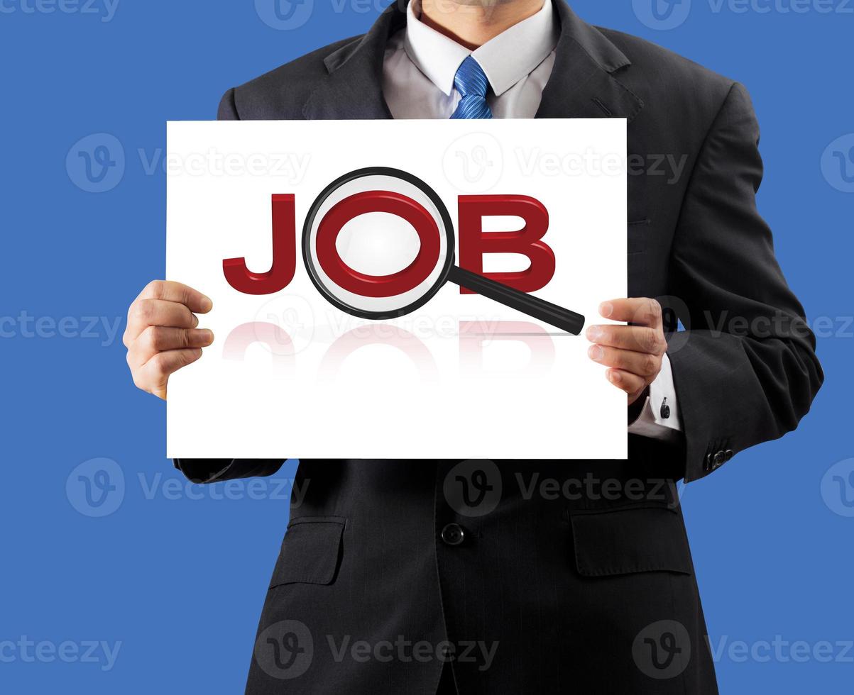 Businessman holding search for job photo