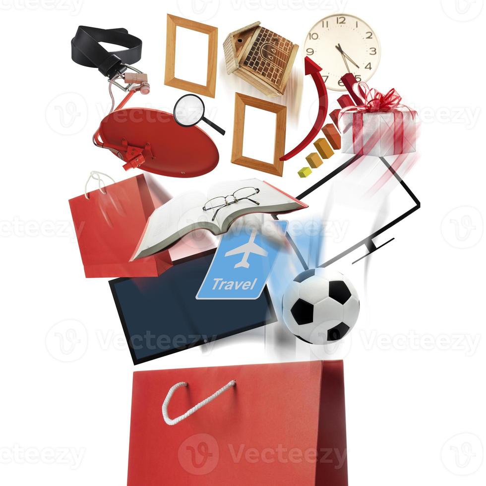 Red shopping bag and wide variety of products photo
