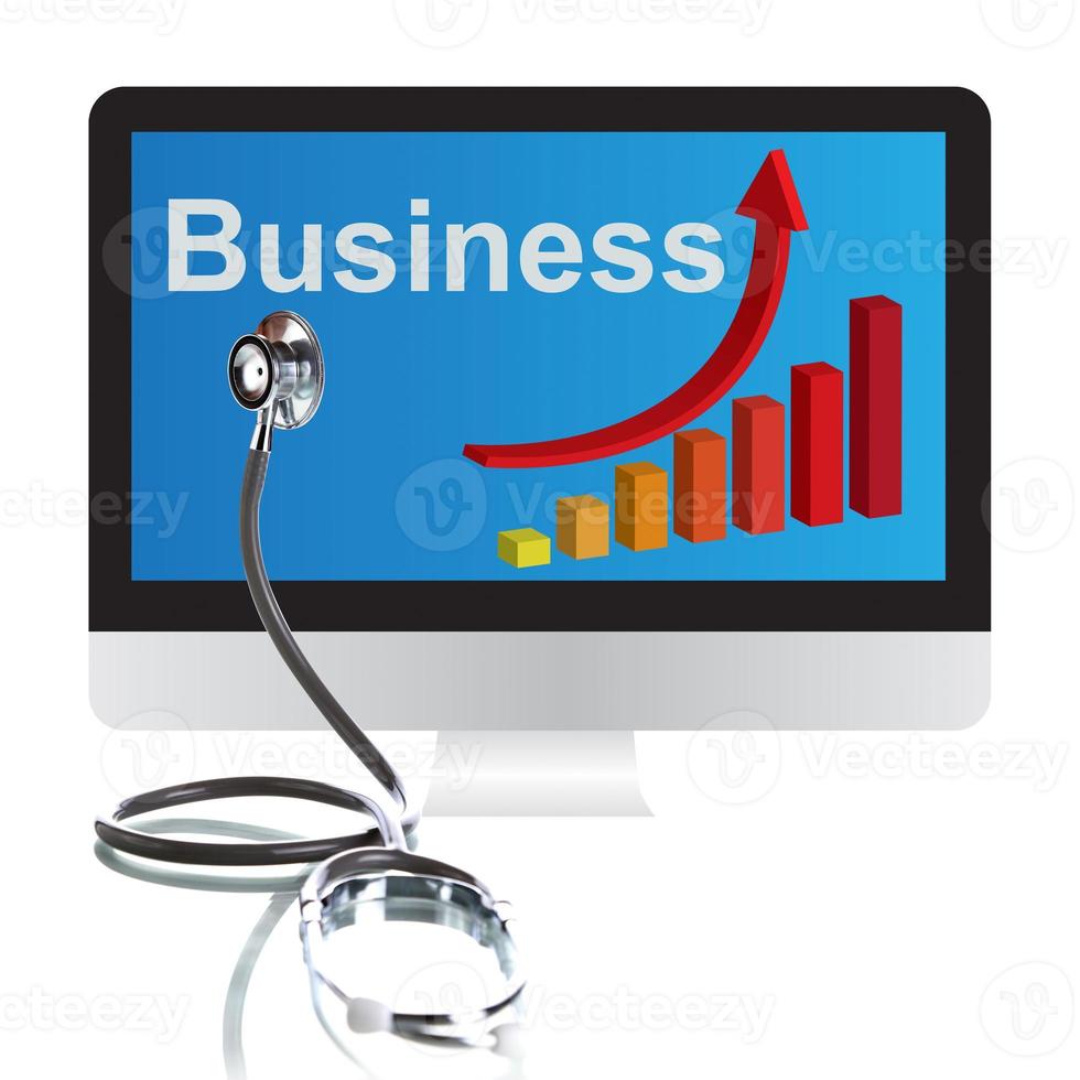 Stethoscope, Business graph and computers photo