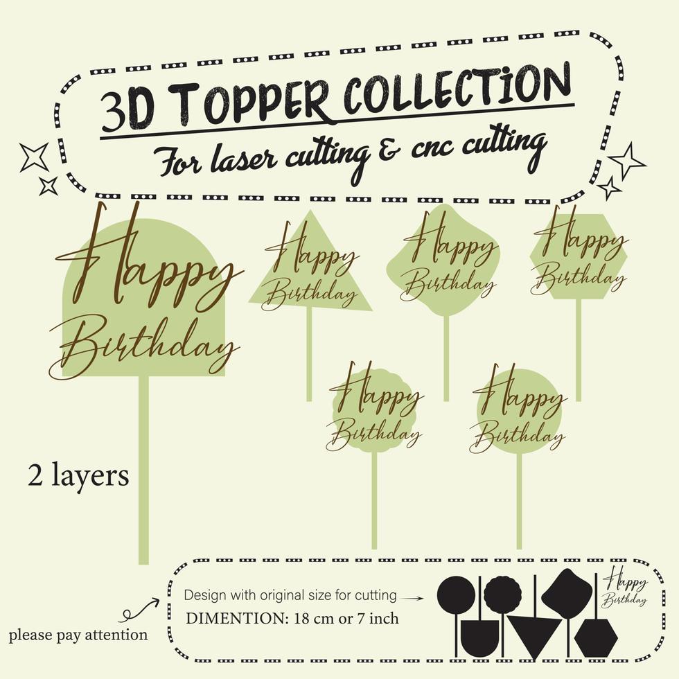 3d birthday topper for laser cutting vector