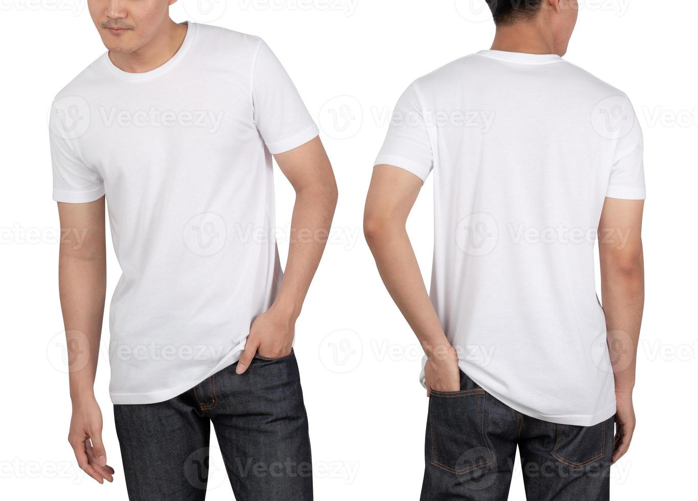 Young man in white T shirt mockup isolated on white background with ...